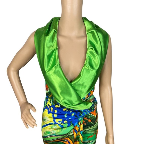 Sportalm Kitzbuhel Jasmin Coral Reef Abstract Tropical Plunge Sheath Dress SZ 6 - Picture 2 of 10